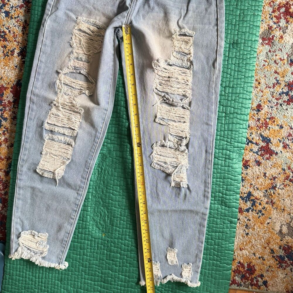 Y2K Elite Jeans Distressed Denim Jeans Raw Hem Pants Light Blue Wash Womens Sz 9 - Picture 4 of 16